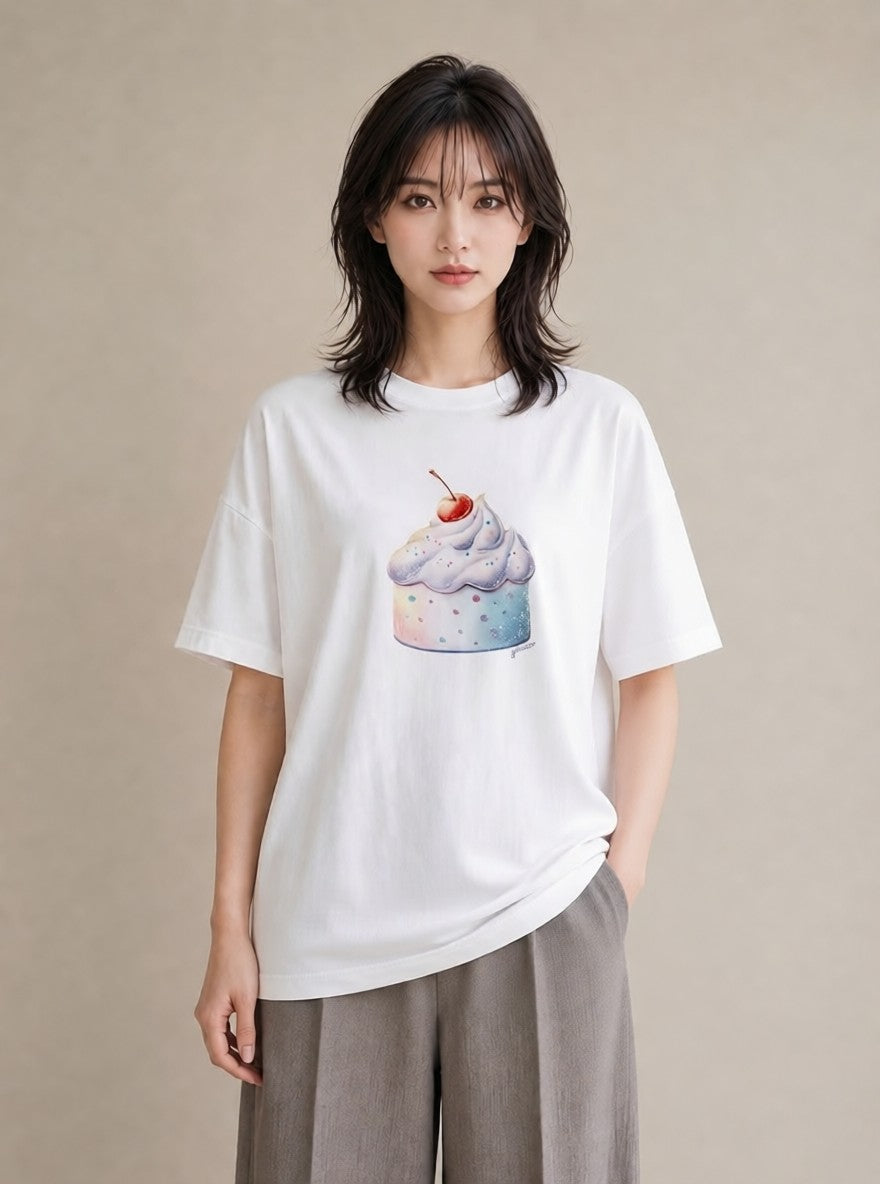Tシャツ レディース プリン 食べ物 フード イラスト モード 公園 ママ 白T YMAZO