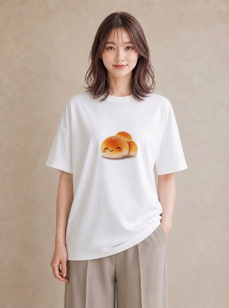 半袖Tシャツ レディース だんご 食べ物 フード イラスト きれいめ 通勤 在宅 白T YMAZO