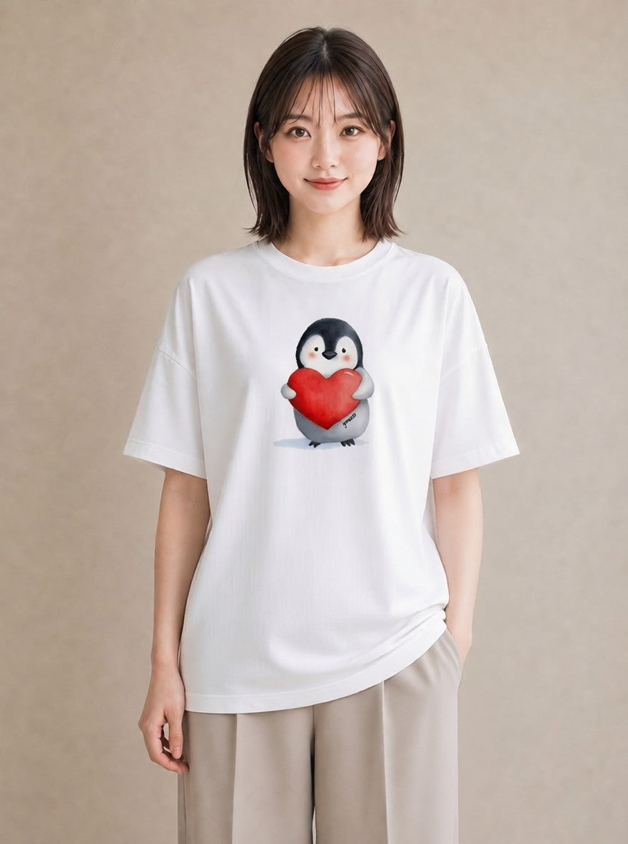 半袖Tシャツ レディース コウテイペンギン 動物 アニマル イラスト ニュアンス ギフト 母の日 白T YMAZO