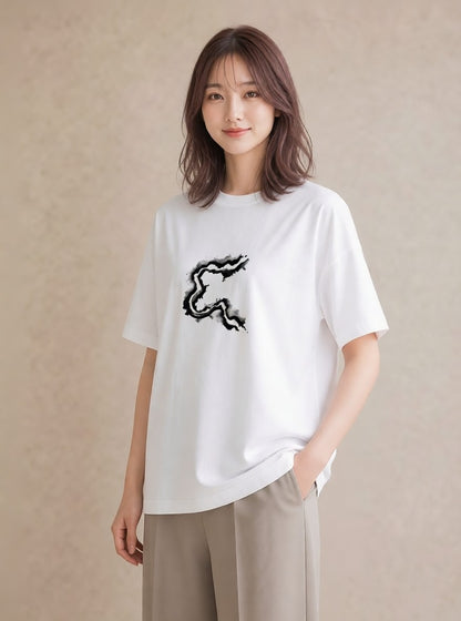グラフィックTシャツ レディース 小川 橋 せせらぎ ナチュラル アンティーク イラスト シンプル 帰省 ラフ 白T YMAZO