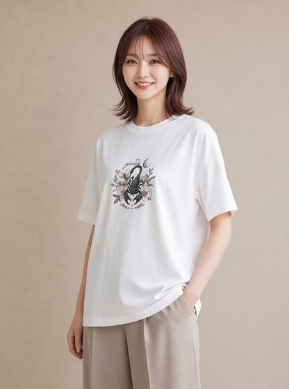 半袖Tシャツ レディース 蠍座 星空 宇宙 イラスト 水彩風 レイヤード 友達ギフト 白T YMAZO