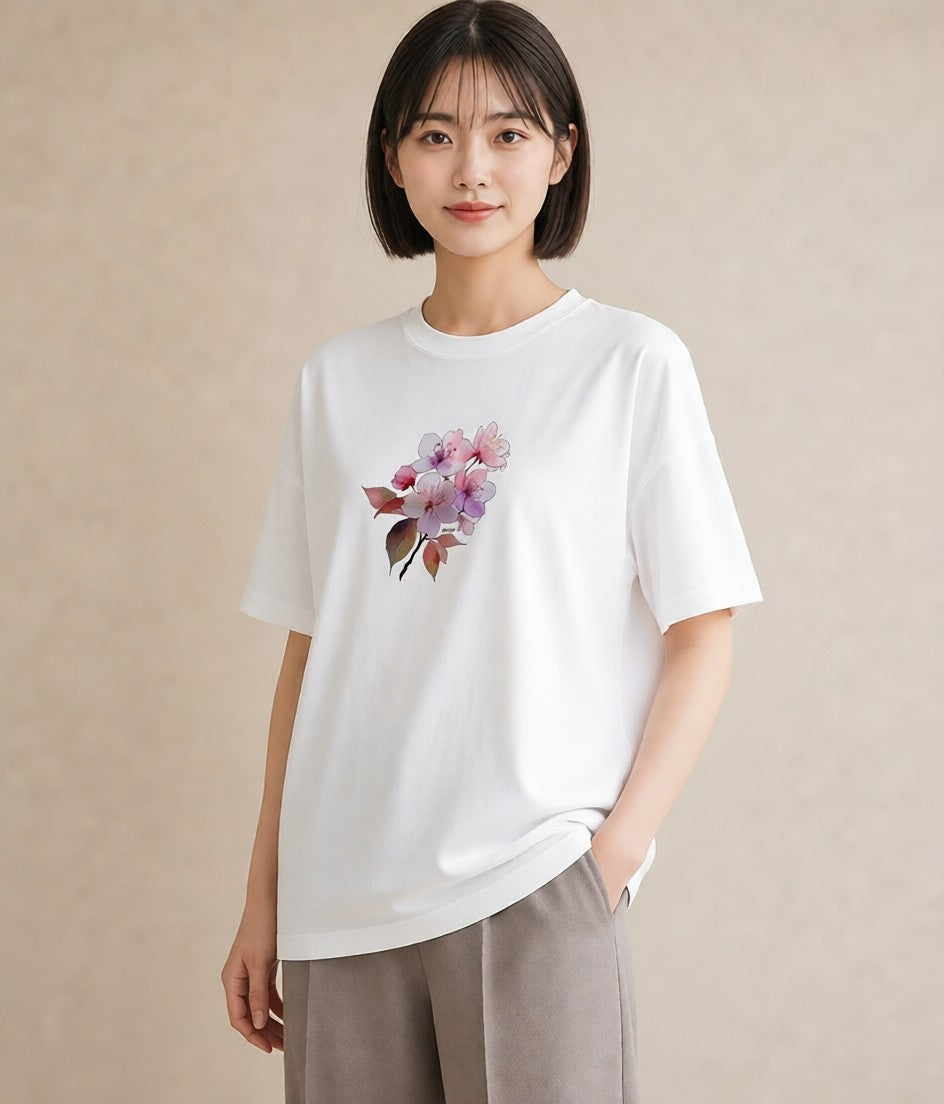 半袖Tシャツ レディース さくら 桜 サクラ 花 花柄 イラスト ユニーク 母娘コーデ 自分用 白T YMAZO