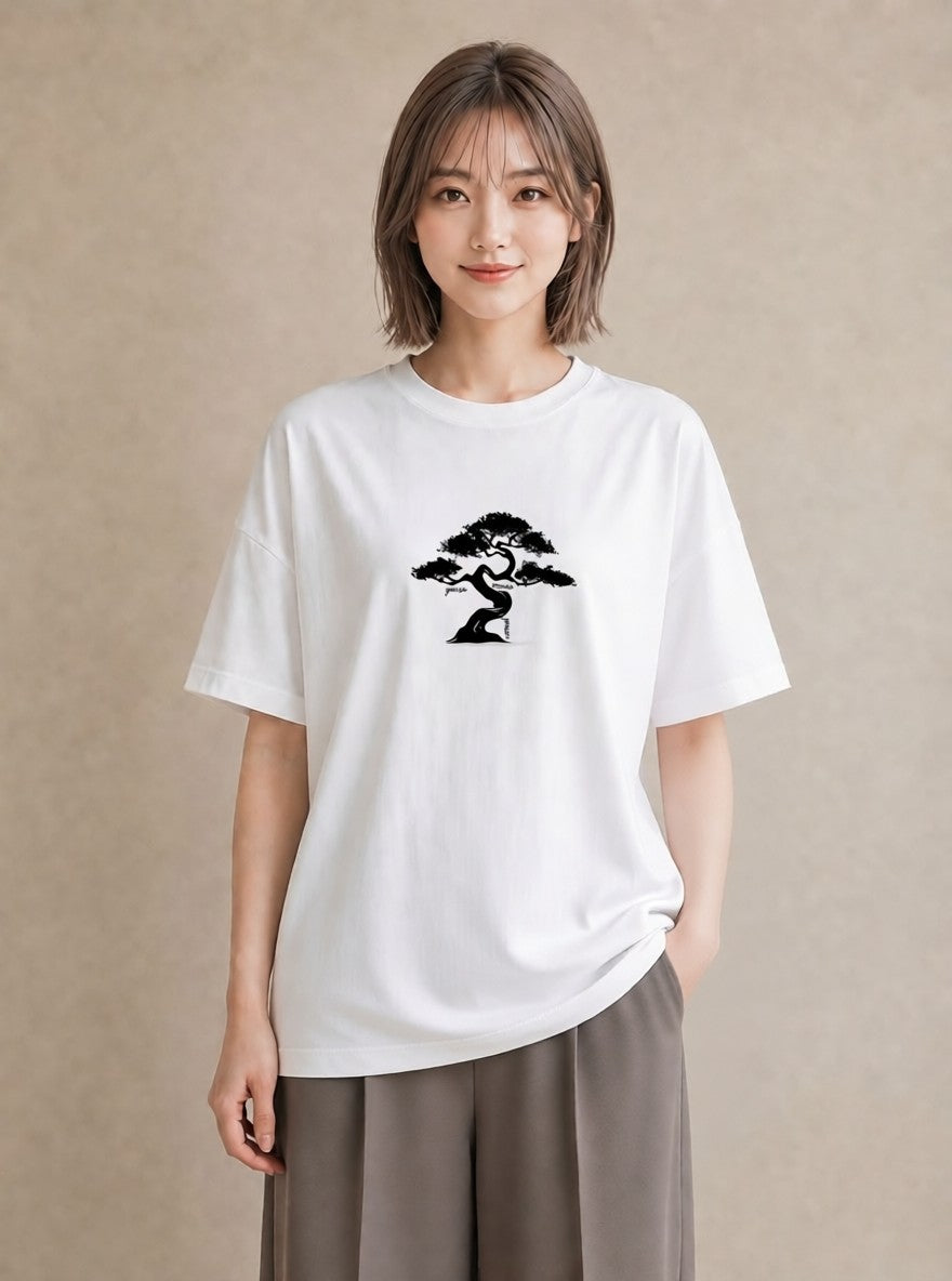 半袖Tシャツ レディース 盆栽 植物 ボタニカル イラスト ナチュラル 社会人 女性 白T YMAZO