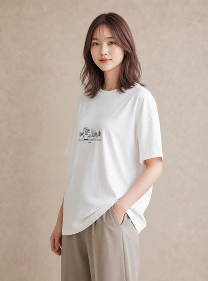 Tシャツ レディース 観葉植物 ボタニカル 植物 イラスト 上品 デイリーウェア 休日 白T YMAZO