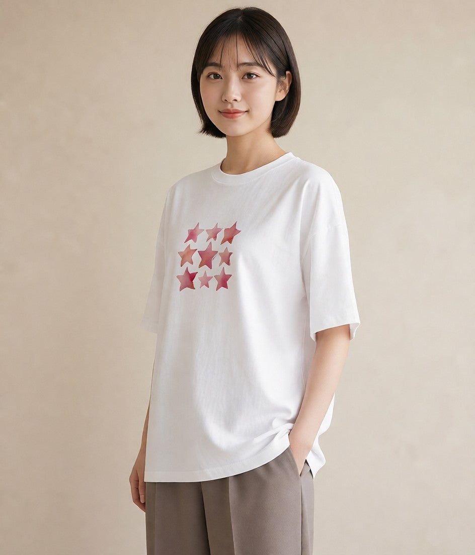 デザインTシャツ レディース 魚座 星空 宇宙 イラスト こなれ感 お揃い 親子 白T YMAZO