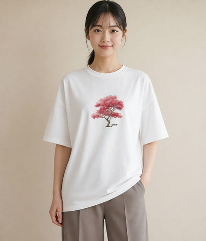 半袖Tシャツ レディース 盆栽 植物 ボタニカル イラスト ヴィンテージ風 カフェ巡り 女子会 白T YMAZO