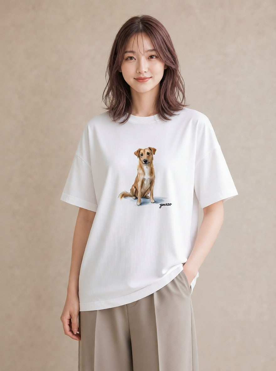 プリントTシャツ レディース 老犬 犬 いぬ イラスト ガーリー 旅行 母娘コーデ 白T YMAZO