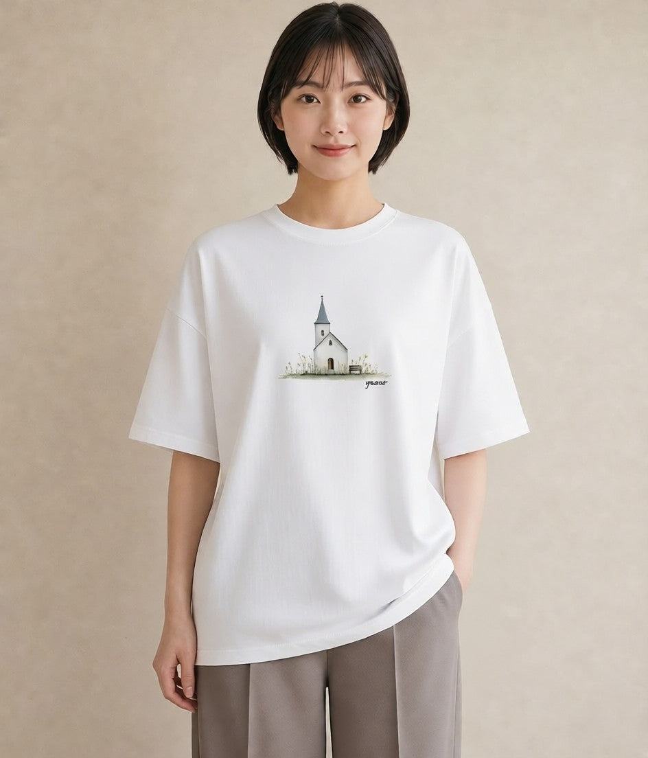 半袖Tシャツ レディース ポスト 野の花 レトロ ナチュラル アンティーク イラスト モード 春服 ミセス 白T YMAZO