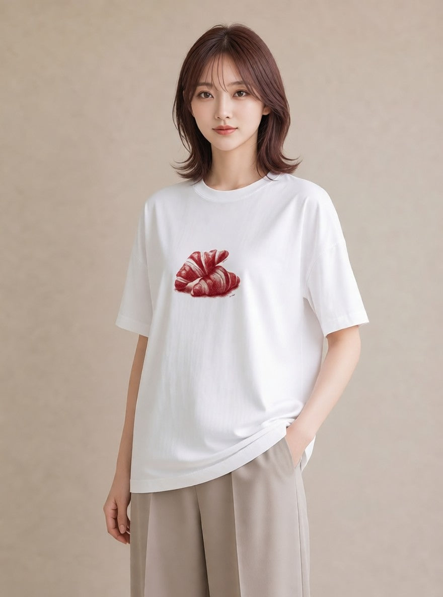 プリントTシャツ レディース パン ベーカリー レトロ イラスト フェミニン ペアコーデ 秋コーデ 白T YMAZO