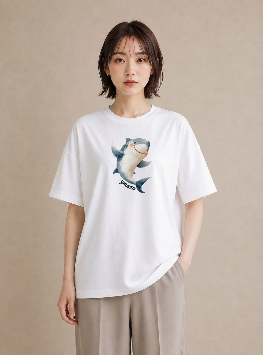 Tシャツ レディース クジラ 海の生き物 海 イラスト フェミニン 送別ギフト 通勤 白T YMAZO