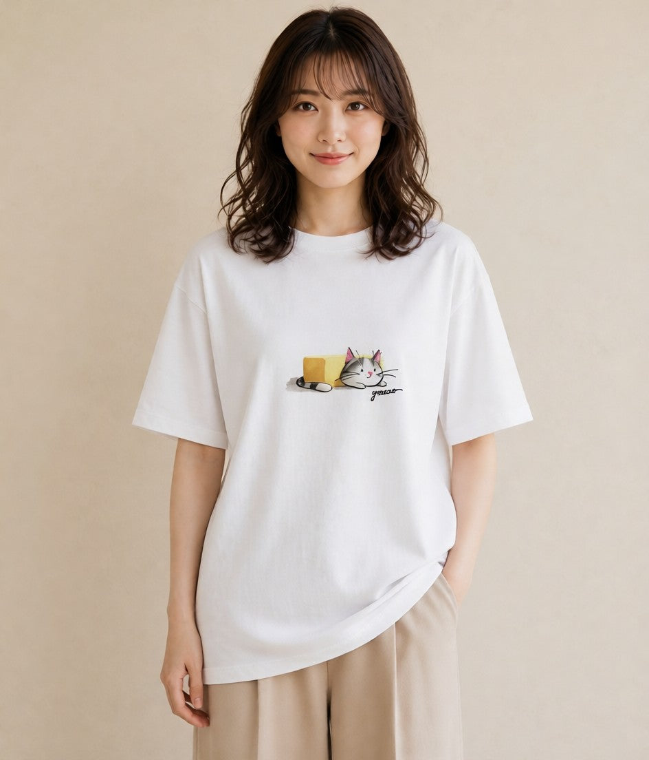 Tシャツ レディース ねこ 猫 ネコ イラスト 淡色 春コーデ 姉妹 白T YMAZO