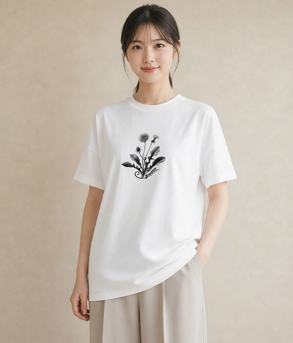 Tシャツ レディース たんぽぽ 花 花柄 イラスト お洒落 カフェ巡り 女子会 白T