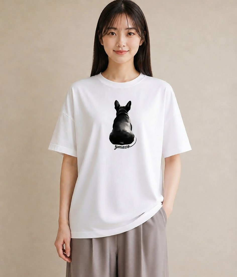 デザインTシャツ レディース フレンチブルドッグ フレブル 犬 いぬ イラスト 抜け感 20代 カジュアルコーデ 白T YMAZO