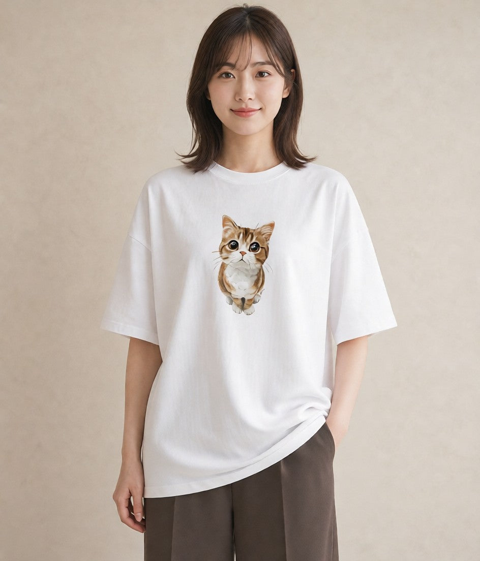 Tシャツ レディース アビシニアン 猫 ねこ イラスト ゆるコーデ 女性向けギフト 散歩 白T YMAZO