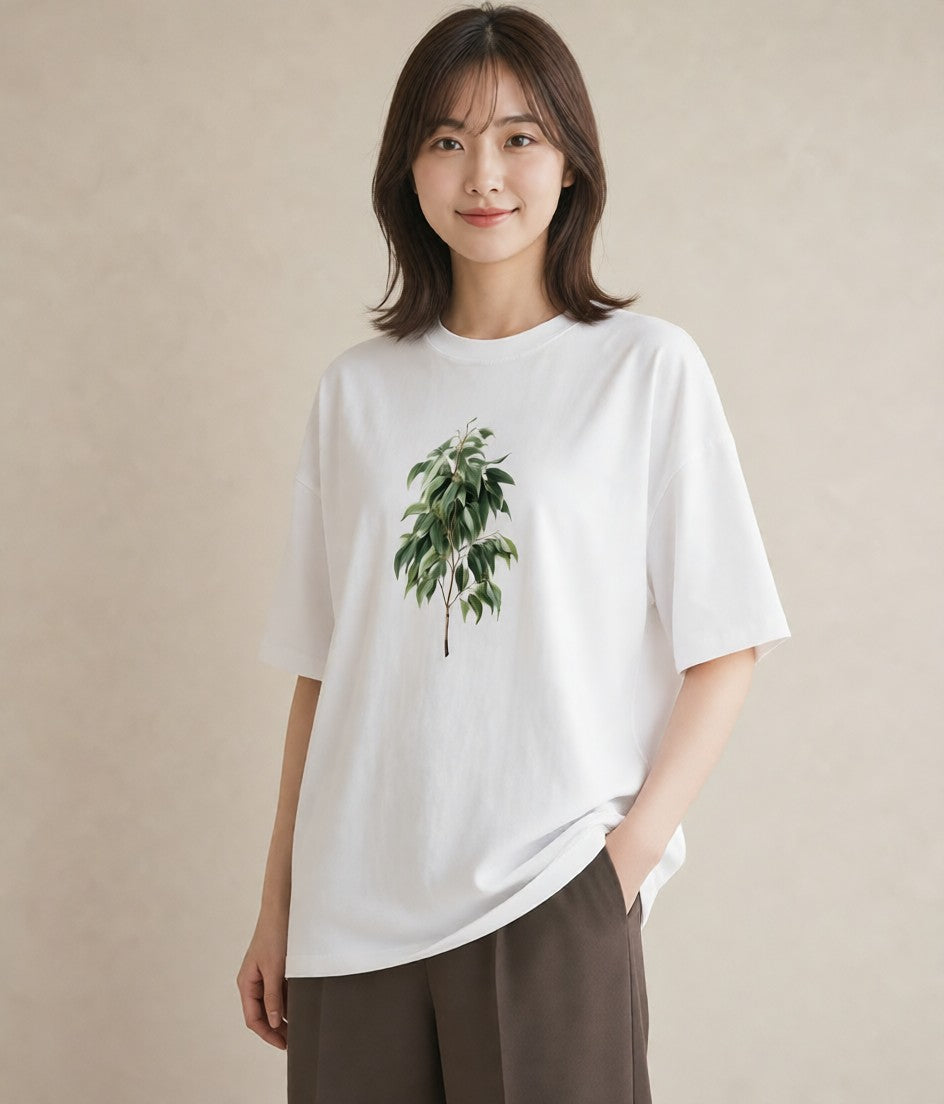 デザインTシャツ レディース ユーカリ 植物 ボタニカル イラスト きれいめカジュアル ギフト 母の日 白T YMAZO