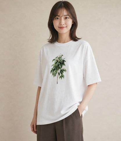 デザインTシャツ レディース ユーカリ 植物 ボタニカル イラスト きれいめカジュアル ギフト 母の日 白T YMAZO