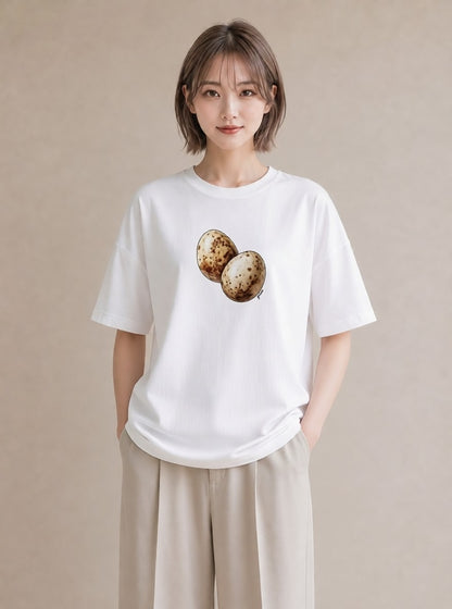グラフィックTシャツ レディース たまご 食べ物 フード イラスト ガーリー 女性向けギフト 散歩 白T YMAZO