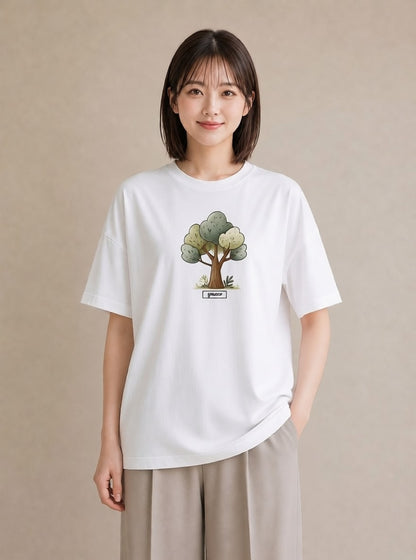 半袖Tシャツ レディース どんぐり 植物 ボタニカル イラスト 手描き風 友達ギフト 部屋着 白T YMAZO