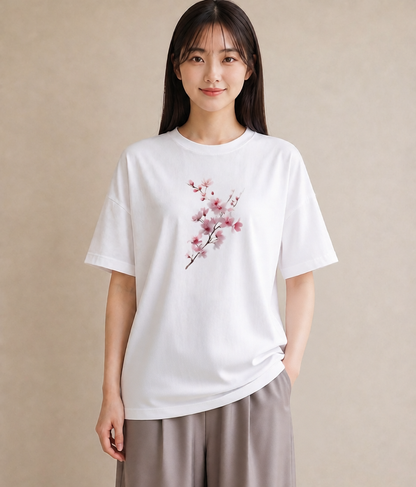 デザインTシャツ レディース さくら 桜 サクラ 花 花柄 イラスト レトロ 在宅 公園 白T YMAZO