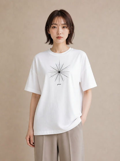 プリントTシャツ レディース 幾何学 ミニマル ジオメトリック イラスト ボタニカル 海 カフェ巡り 白T YMAZO