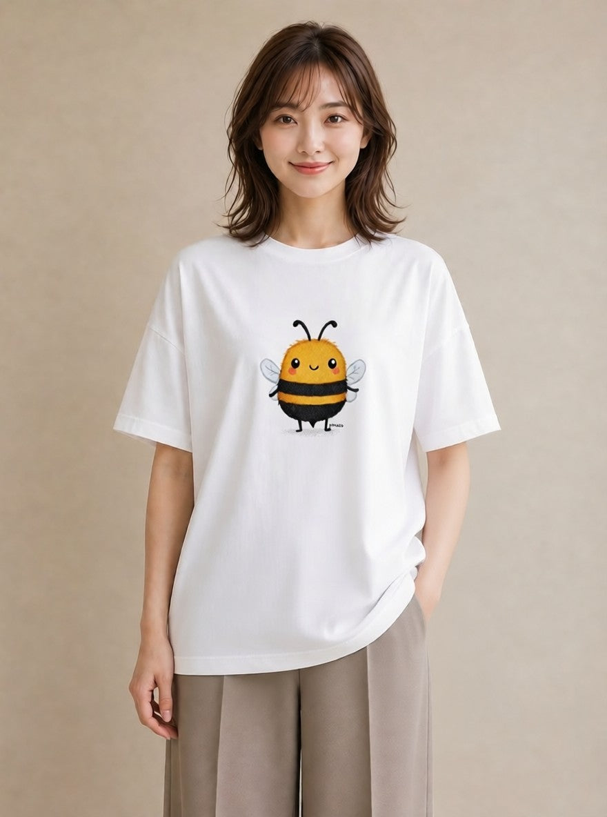 グラフィックTシャツ レディース みつばち 昆虫 虫 イラスト 韓国風 在宅 公園 白T YMAZO