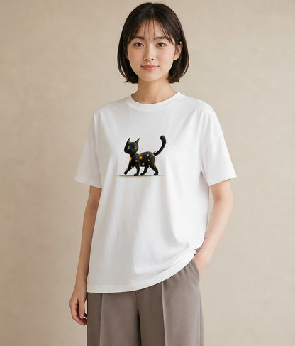 グラフィックTシャツ レディース 黒猫 猫 ねこ イラスト 送別ギフト 通勤 白T YMAZO