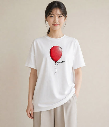 デザインTシャツ レディース 紙風船 和紙 ナチュラル アンティーク イラスト モード ペアコーデ 秋コーデ 白T YMAZO
