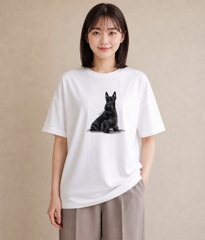 Tシャツ レディース ミニチュアシュナウザー 犬 いぬ イラスト きれいめカジュアル 散歩 お出かけ 白T YMAZO