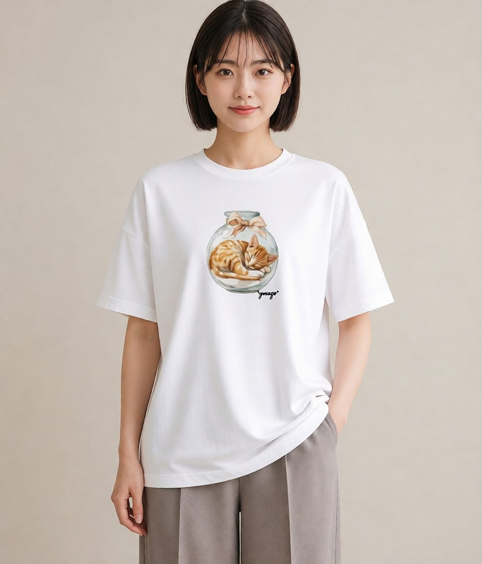 Tシャツ レディース キジトラ 猫 ねこ イラスト 線画 クリスマス 旅行 白T YMAZO