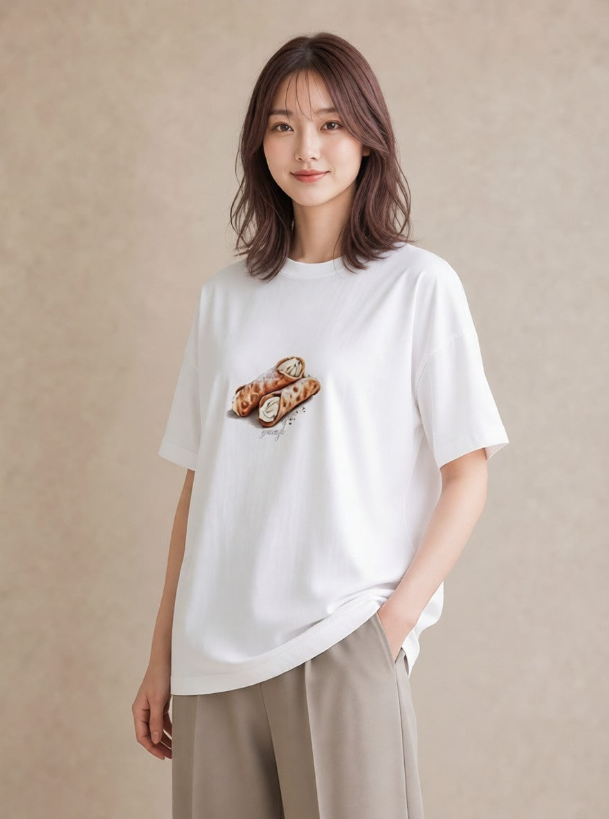 半袖Tシャツ レディース クロワッサン 食べ物 フード イラスト シック 週末コーデ 敬老の日 白T YMAZO