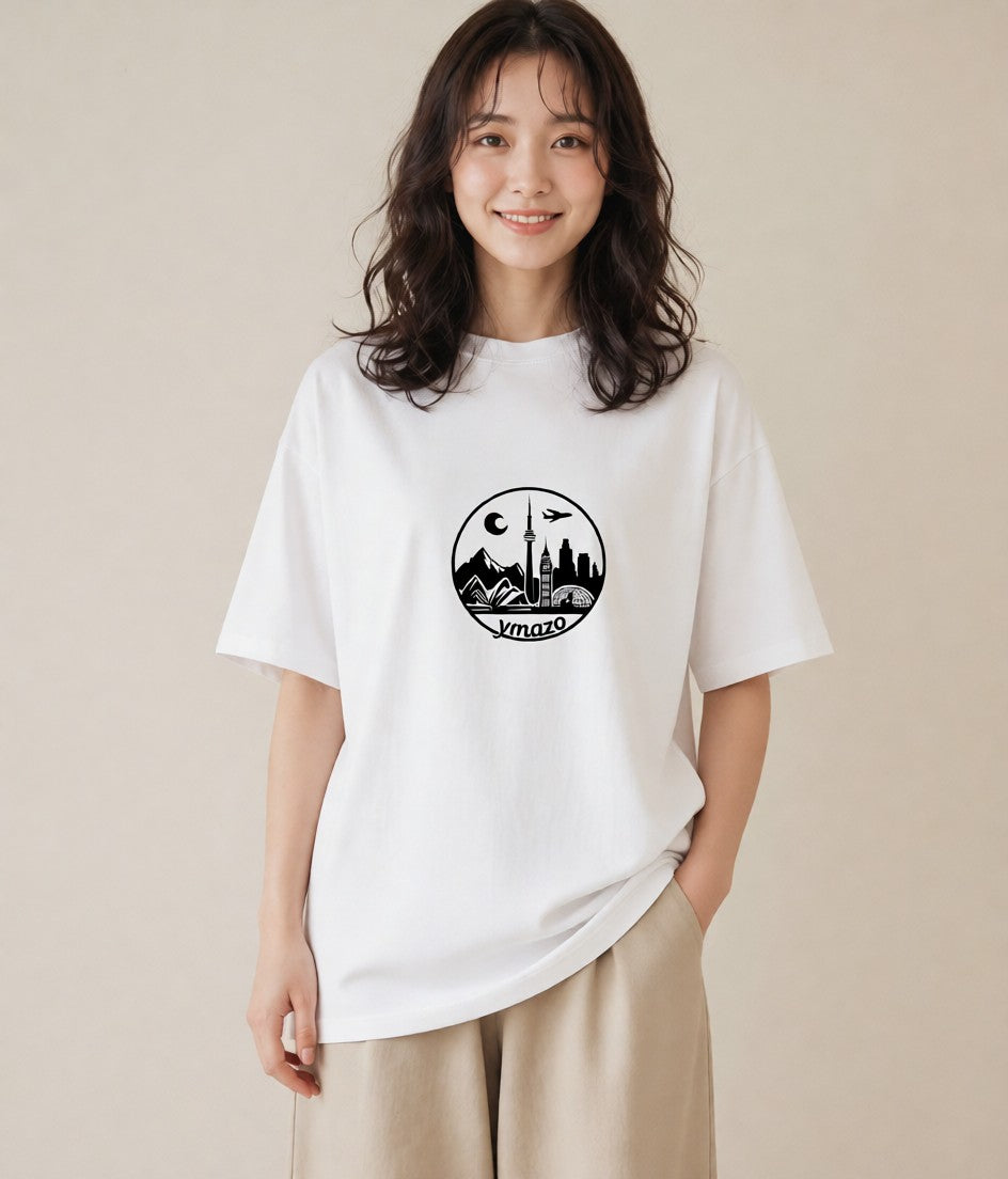デザインTシャツ レディース 旅 トラベル スタンプ イラスト アート風 デイリーウェア 休日 白T YMAZO