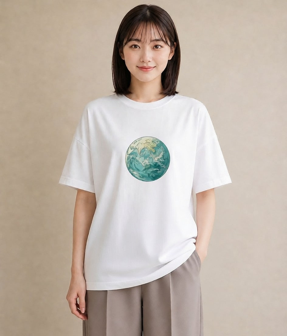 Tシャツ レディース 土星 星空 宇宙 イラスト シック 夏コーデ 通学 白T YMAZO