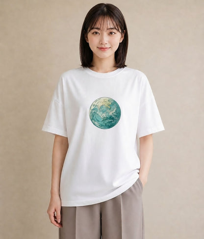 Tシャツ レディース 土星 星空 宇宙 イラスト シック 夏コーデ 通学 白T YMAZO
