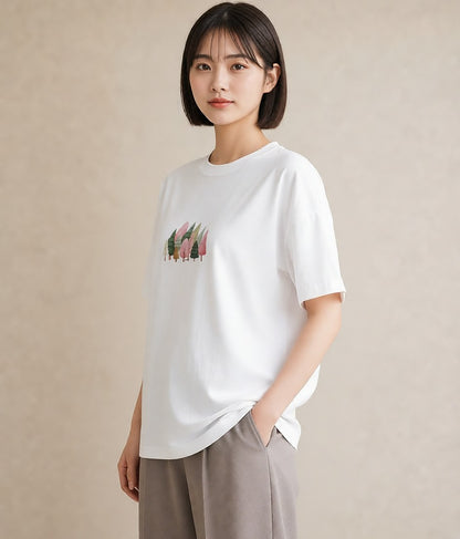Tシャツ レディース 森 植物 ボタニカル イラスト ラフカジュアル 敬老の日 ホワイトデー 白T YMAZO
