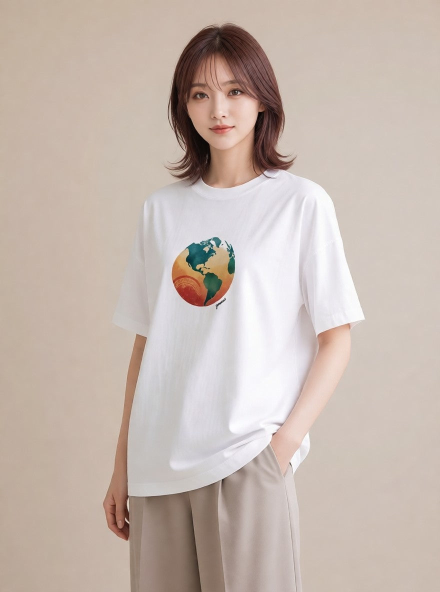 グラフィックTシャツ レディース 地球 星空 宇宙 イラスト きれいめ おしゃれギフト 社会人 白T YMAZO