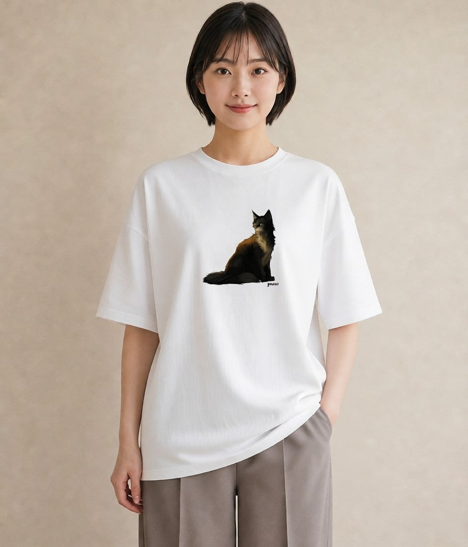 プリントTシャツ レディース 猫 ねこ イラスト ビーチ デイリーウェア 白T YMAZO