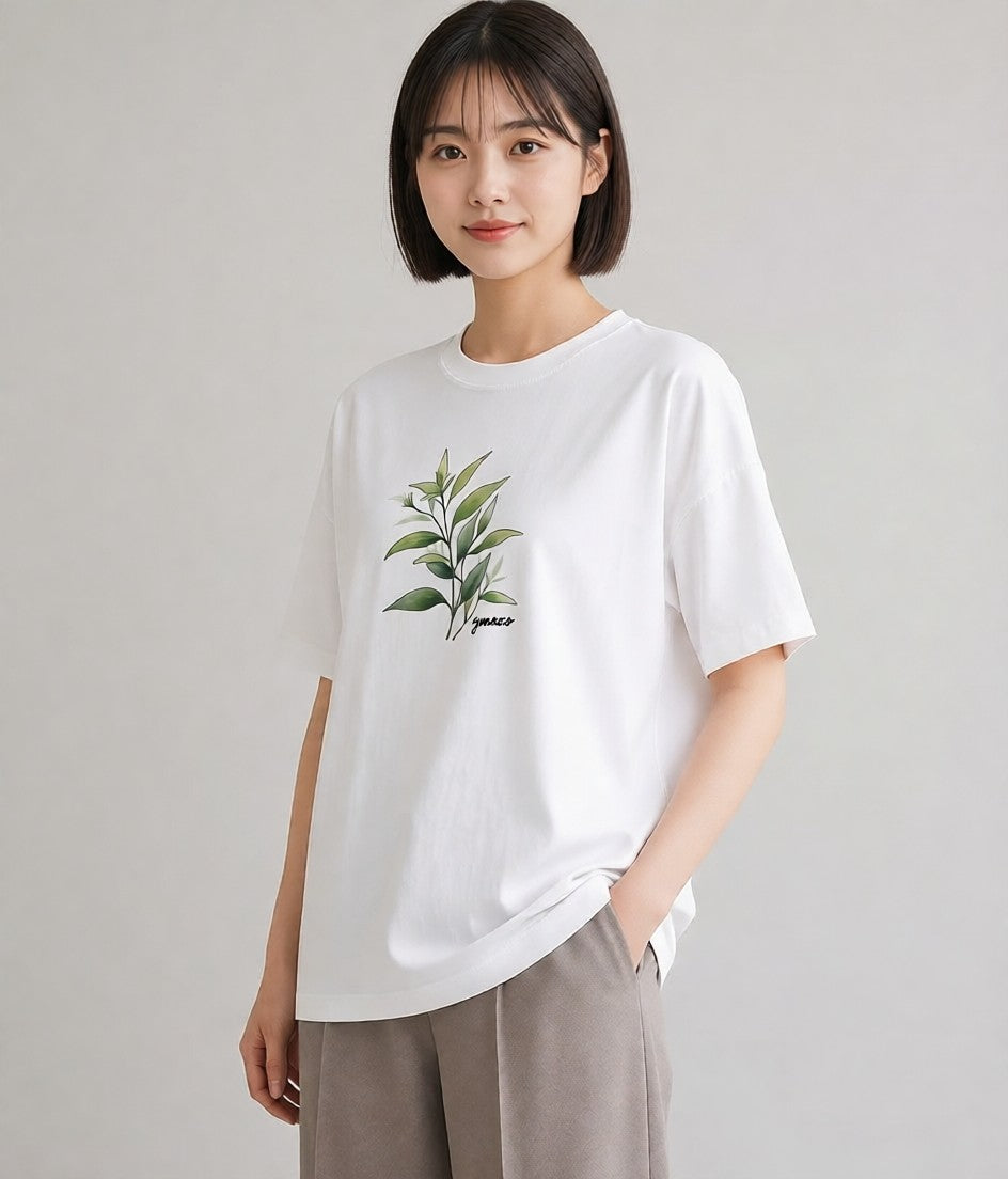 Tシャツ レディース ハーブ 植物 ボタニカル イラスト 母娘コーデ 自分用 白T YMAZO