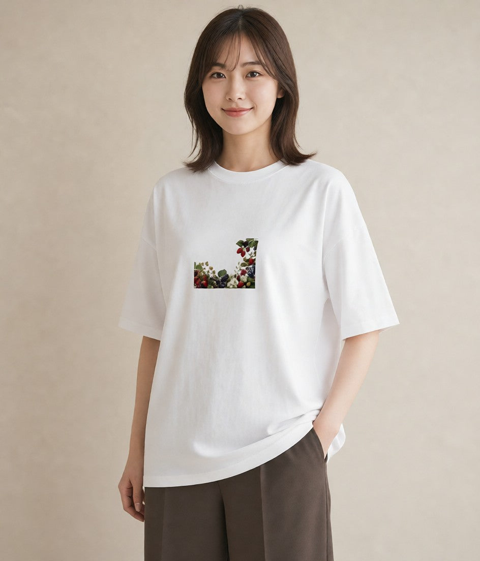 デザインTシャツ レディース 木の実 植物 ボタニカル イラスト 韓国風 公園 ママ 白T YMAZO