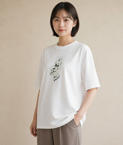 Tシャツ レディース つる 植物 ボタニカル イラスト ゆるかわ カフェ巡り 女子会 白T YMAZO