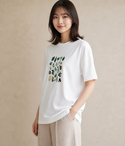 デザインTシャツ レディース ボタニカル 植物 イラスト ユニーク 20代 カジュアルコーデ 白T YMAZO
