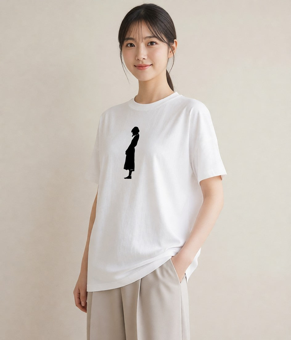 プリントTシャツ レディース 女の子 ガール 後ろ姿 イラスト ミニマル デート 帰省 白T YMAZO