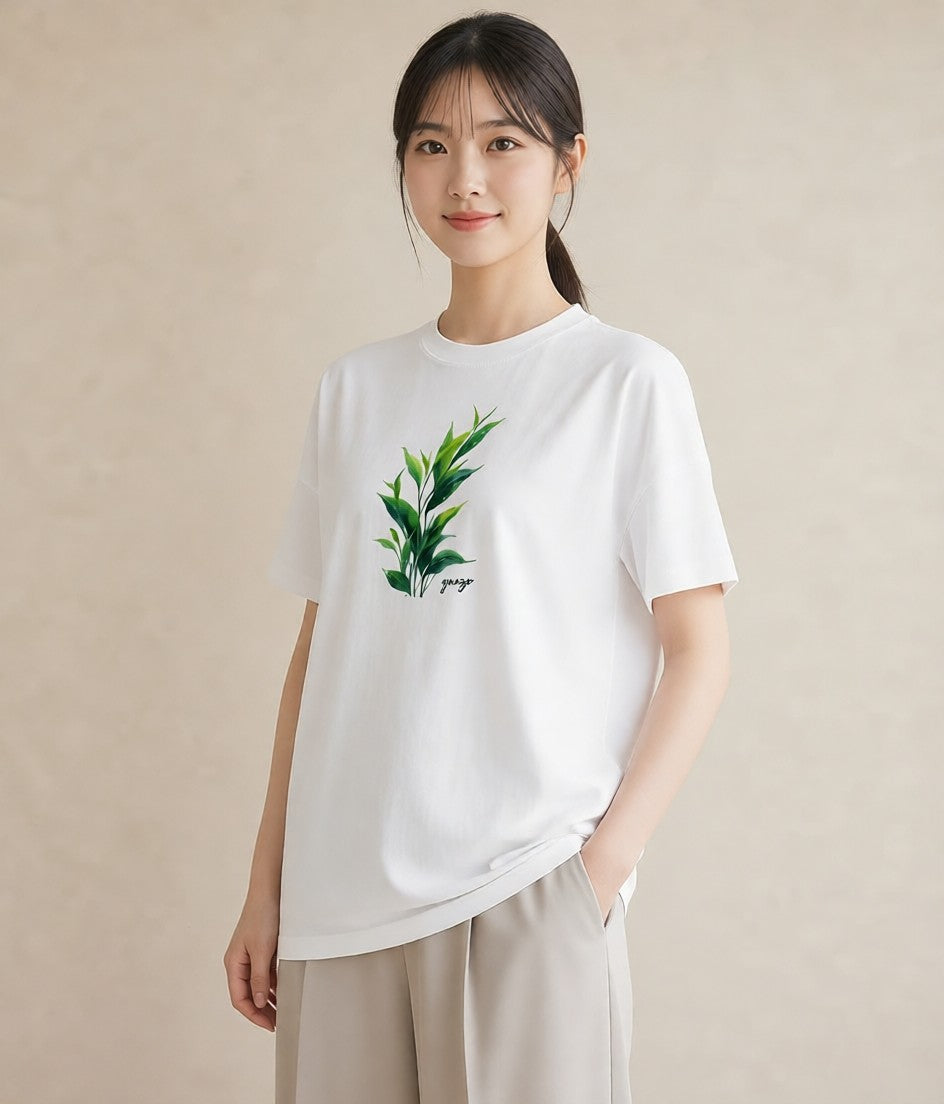 半袖Tシャツ レディース ハーブ 植物 ボタニカル イラスト 水彩風 親子 20代 白T YMAZO