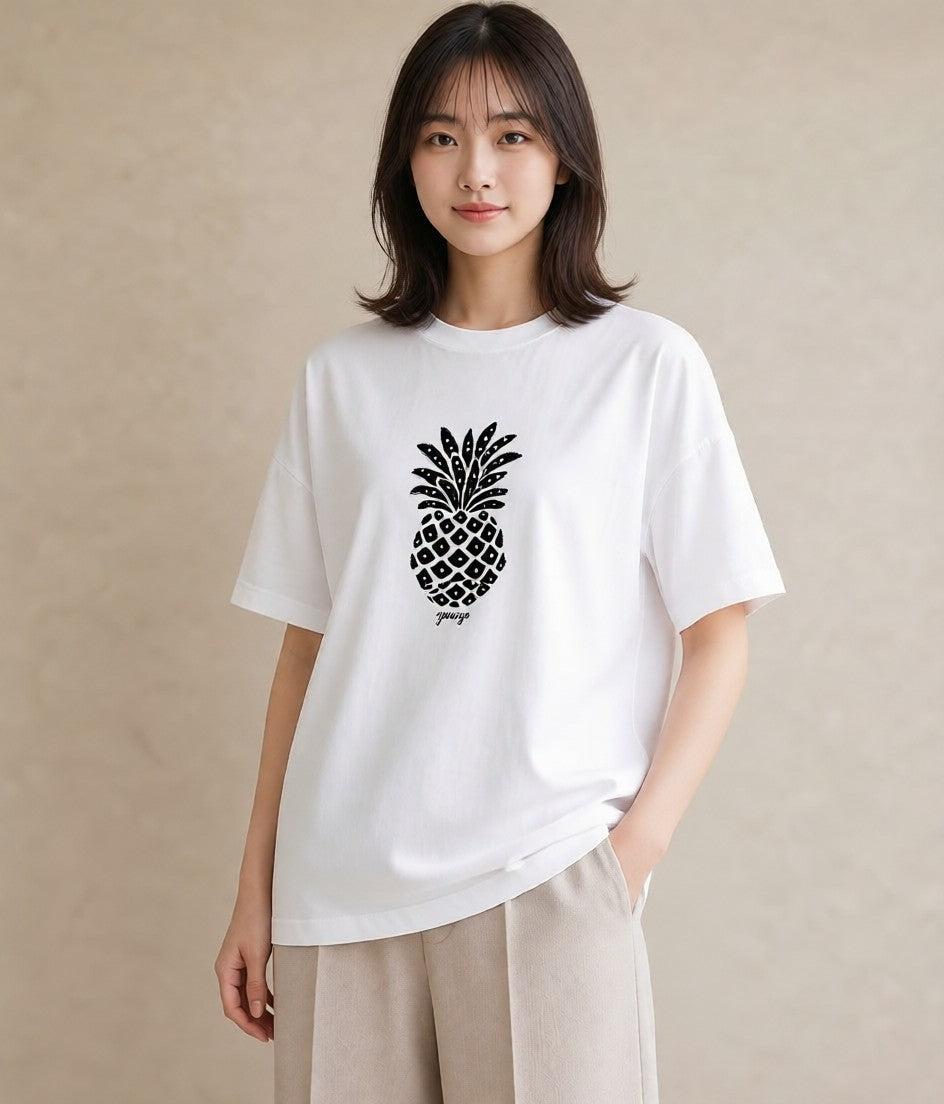 Tシャツ レディース パイナップル 食べ物 フード イラスト 母娘コーデ 自分用 白T YMAZO