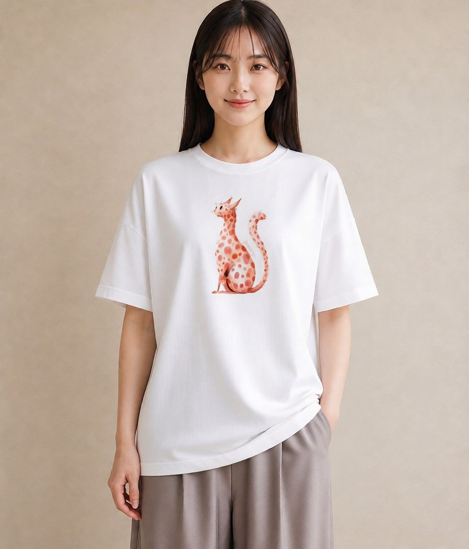 半袖Tシャツ レディース おすわり猫 猫 ねこ イラスト ユニーク 公園 ママ 白T YMAZO