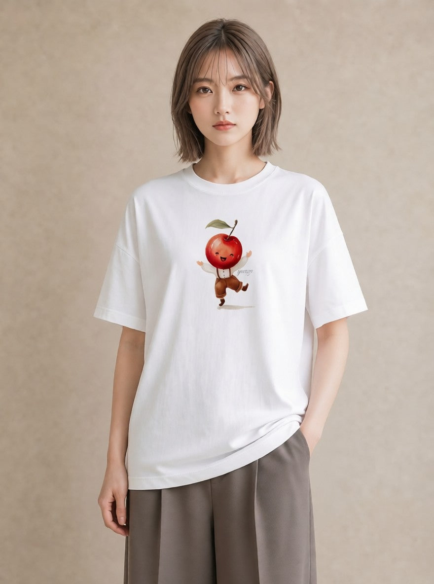 グラフィックTシャツ レディース さくらんぼ チェリー 食べ物 フード イラスト シック 送別ギフト 通勤 白T YMAZO