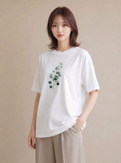 半袖Tシャツ レディース つる 植物 ボタニカル イラスト 普段使い 旅行 母娘コーデ 白T YMAZO