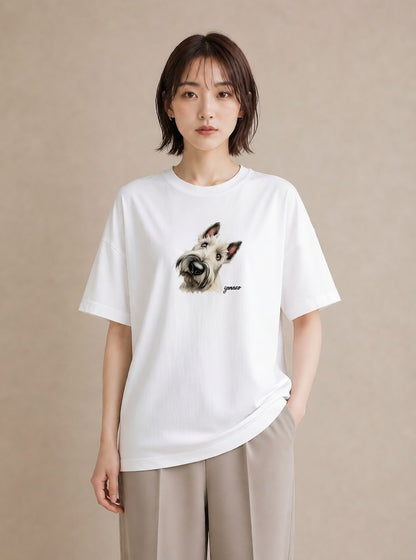 デザインTシャツ レディース ミニチュアシュナウザー 犬 いぬ イラスト 淡色 通勤 在宅 白T YMAZO