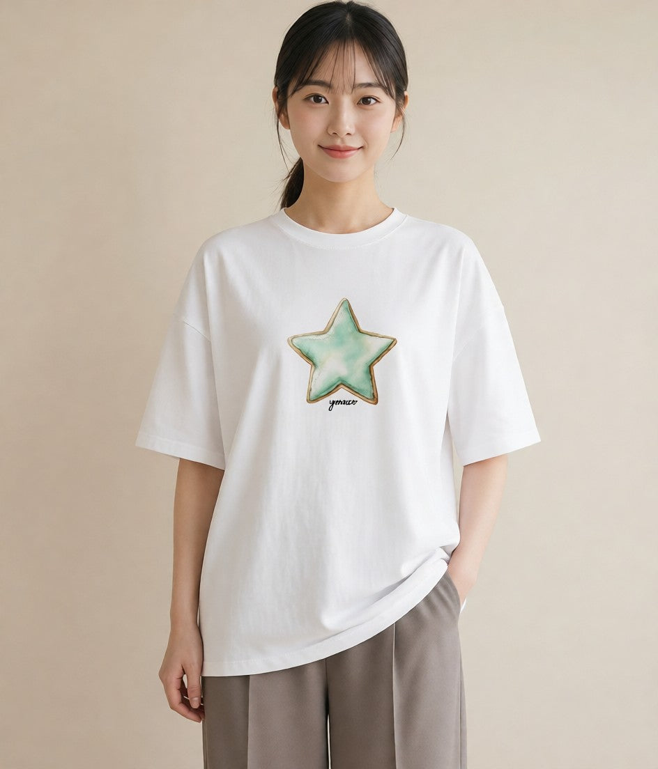 半袖Tシャツ レディース たい焼き 食べ物 フード イラスト 手描き風 夏コーデ 通学 白T YMAZO