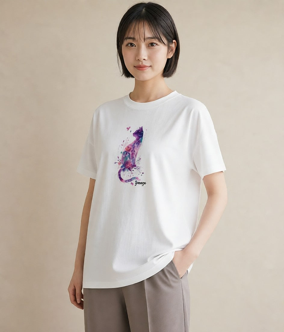 プリントTシャツ レディース しっぽ 猫 ねこ イラスト 個性的 デート 帰省 白T YMAZO