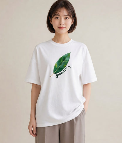 半袖Tシャツ レディース 葉っぱ 植物 ボタニカル イラスト モード 女子会 お揃い 白T YMAZO